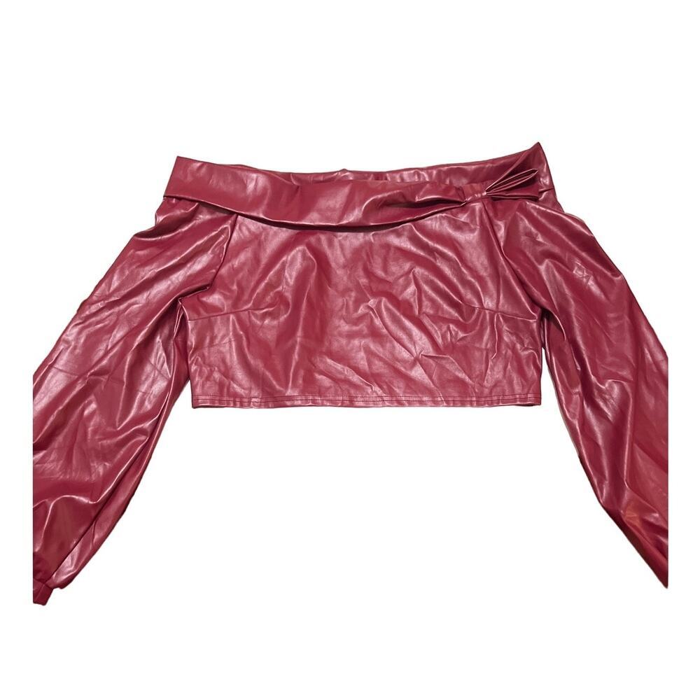 Plus Faux Leather Off the Shoulder Bow Long Sleeve Cropped Top New Size 2XL - Picture 4 of 10